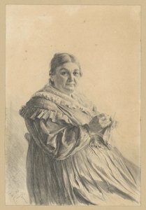Anziana seduta con una calza lavorata a maglia da Adolph Menzel