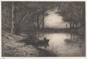 Un Pescatore in uno Stagno Boschivo al Tramonto da Adolphe Appian