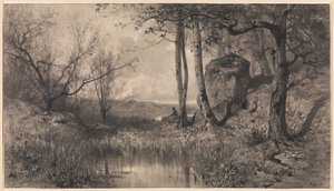 Uno stagno con un pescatore lungo il fiume Ain da Adolphe Appian