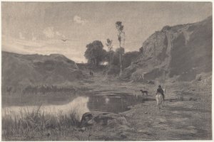 Un cavaliere presso uno stagno di montagna al tramonto da Adolphe Appian