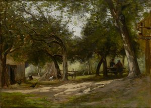 Paesaggio con un cortile, 1830-1880 da Adolphe Felix Cals