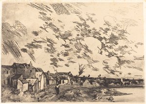 Villaggio sulla riva di un fiume da Adolphe Hervier