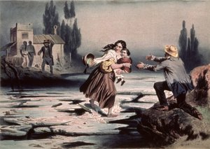 Eliza attraversa i ghiacci del fiume Ohio verso la libertà, illustrazione da 