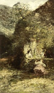 Figure vicino a una fontana da Adolphe Joseph Thomas Monticelli