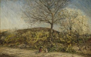 Paesaggio con frutteto in fiore da Adolphe Joseph Thomas Monticelli