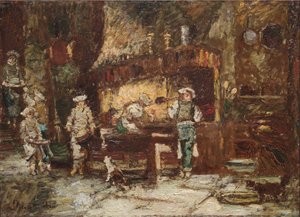 La cucina della Rôtisserie des Deux Paons da Adolphe Joseph Thomas Monticelli
