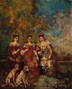 Tre donne nel parco da Adolphe Joseph Thomas Monticelli