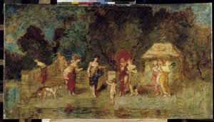 Giovani donne riunite in un parco da Adolphe Joseph Thomas Monticelli