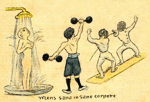 Igiene e sport. "Mens sana in sano corpore". Disegno di A. Wilette nel supplemento illustrato della Depeche de Toulouse n° 41, 12 ottobre. da Adolphe Leon Willette