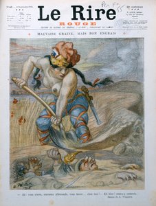 Marianne seppellisce soldati tedeschi nelle trincee della Marna, caricatura da 
