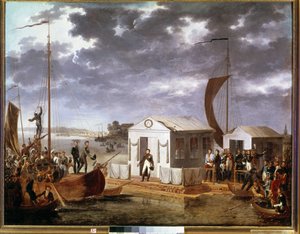 Incontro di Tilsit tra Napoleone I e lo Zar Alessandro I di Russia sul fiume Niemen il 25 giugno da Adolphe Roehn