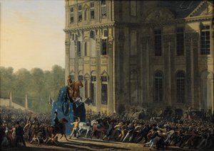 Trasporto della Statua di Enrico IV (1553-1610) davanti al Padiglione Flora del Louvre, 1818 da Adolphe Roehn