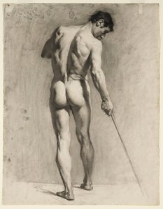 Studio dal vero di un nudo maschile con un bastone