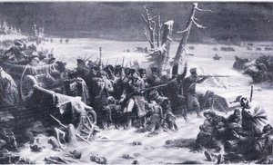 Il maresciallo Ney sostiene la retroguardia durante la ritirata da Mosca, illustrazione da Landmarks in European History pubblicato da Gresham Publishing Co, c.1920 da Adolphe Yvon