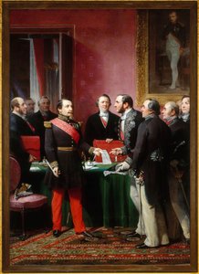 Napoleone III presenta al barone Haussmann il decreto di annessione dei comuni limitrofi (16 febbraio da Adolphe Yvon