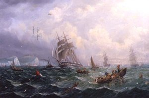 Navi in mare mosso a Scarborough da Adolphus Knell