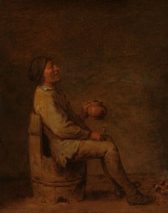 Uomo seduto con una pipa e una brocca in un interno da Adriaen Brouwer (possibly copy after)