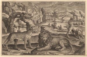 Un Leopardo e Due Leoni da Adriaen Collaert