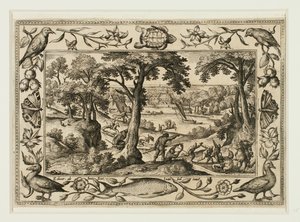 Caccia al cinghiale, da Paesaggi con scene del Vecchio e Nuovo Testamento e Scene di caccia da Adriaen Collaert