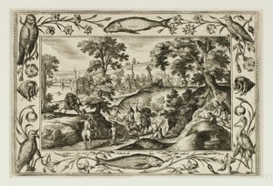 Caccia al cervo, da Paesaggi con scene del Vecchio e Nuovo Testamento e Scene di caccia da Adriaen Collaert