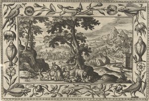 Eliseo maledice i bambini fastidiosi (Paesaggi con scene bibliche, mitologiche e di caccia) da Adriaen Collaert