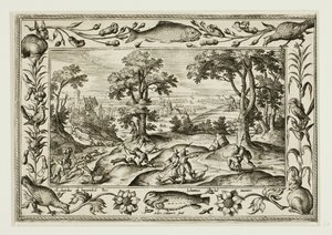 Caccia alla lepre, da Paesaggi con scene del Vecchio e Nuovo Testamento e Scene di caccia da Adriaen Collaert