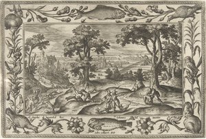 Caccia alla lepre (serie: Paesaggi con scene bibliche, mitologiche e di caccia) da Adriaen Collaert