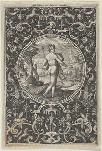 Giunone in una Cornice Decorativa con Grottesche, dal Giudizio di Paride da Adriaen Collaert