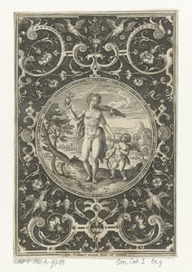 Medaglione con Venere e Amore incorniciato da grottesche con fiori, ghirlande, animali e mascheroni da Adriaen Collaert