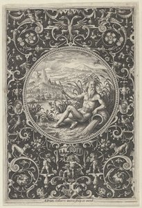 Nettuno in una cornice decorativa con grottesche, dal Giudizio di Paride, c1580-1600 da Adriaen Collaert
