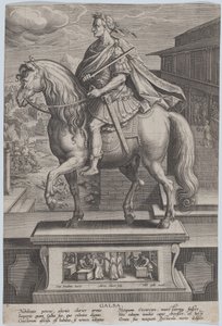 Statua equestre di Galba, in profilo a sinistra, con una scena di decapitazione