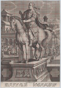 Piatto 9: statua equestre di Vitellio, vista tre quarti a sinistra da Adriaen Collaert