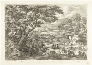 Paesaggio con cacciatori di ritorno a casa, in lontananza un castello da Adriaen Frans Boudewyns