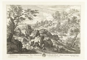 Paesaggio con cavalieri presso una roccia da Adriaen Frans Boudewyns