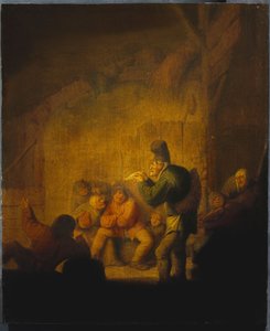 Interno di un fienile con un giullare che intrattiene i suoi compagni da Adriaen Jansz. van Ostade