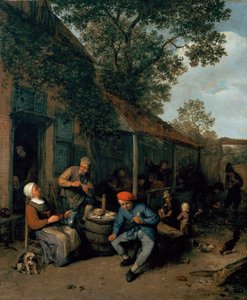 Contadini che fumano e festeggiano fuori da una taverna, 1676 da Adriaen Jansz. van Ostade