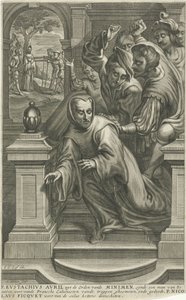 Eustachius Avril gettato giù dalle scale dai calvinisti da Adriaen Millaert