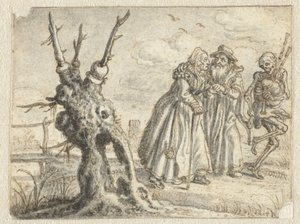 Uomo e donna anziani che seguono volontariamente la morte suonando la cornamusa