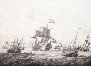 Navi da Guerra che Rompono le Reti dei Pescatori da Adriaen van Salm