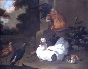 Un Ruft, un Pavoncella e pulcini vicino a un blocco di montaggio da Adriaen van Oolen