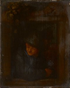 Un contadino appoggiato al cornicione della finestra da Adriaen van Ostade