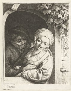 Contadino e contadina come coppia innamorata in una porta (serie La coppia di contadini innamorati) da Adriaen van Ostade