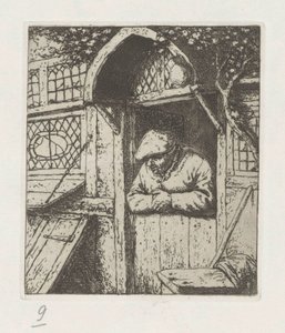 Contadino appoggiato alla porta da Adriaen van Ostade