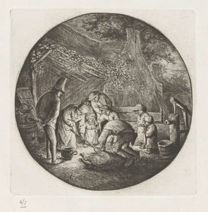Famiglia di contadini che macella un maiale da Adriaen van Ostade