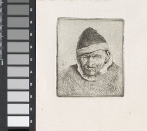 Busto di un contadino con cappello di pelliccia