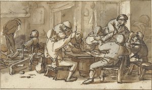 Interno di una locanda con contadini che bevono e litigano da Adriaen van Ostade