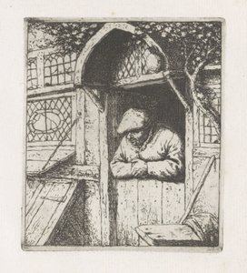 Uomo appoggiato a una porta inferiore da Adriaen van Ostade
