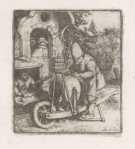 Arrotino al lavoro presso un calzolaio da Adriaen van Ostade