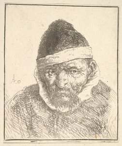 Vecchio con colletto bianco e cappello a punta da Adriaen van Ostade