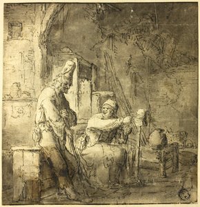 Vecchia coppia di contadini in un cottage da Adriaen van Ostade
